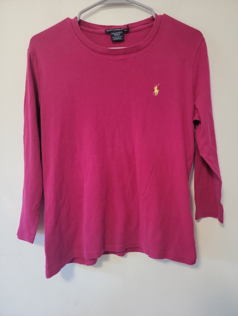 Ralph Lauren Hot Pink Long Sleeve Crewneck Tee with Yellow Pony